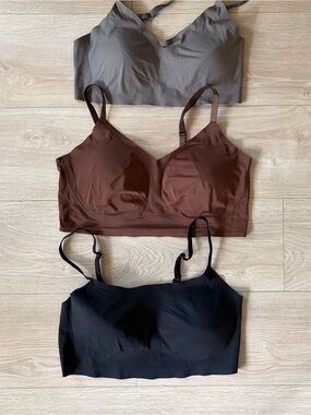 True & Co. Bralette Set in Gray, Chocolate Brown & Black